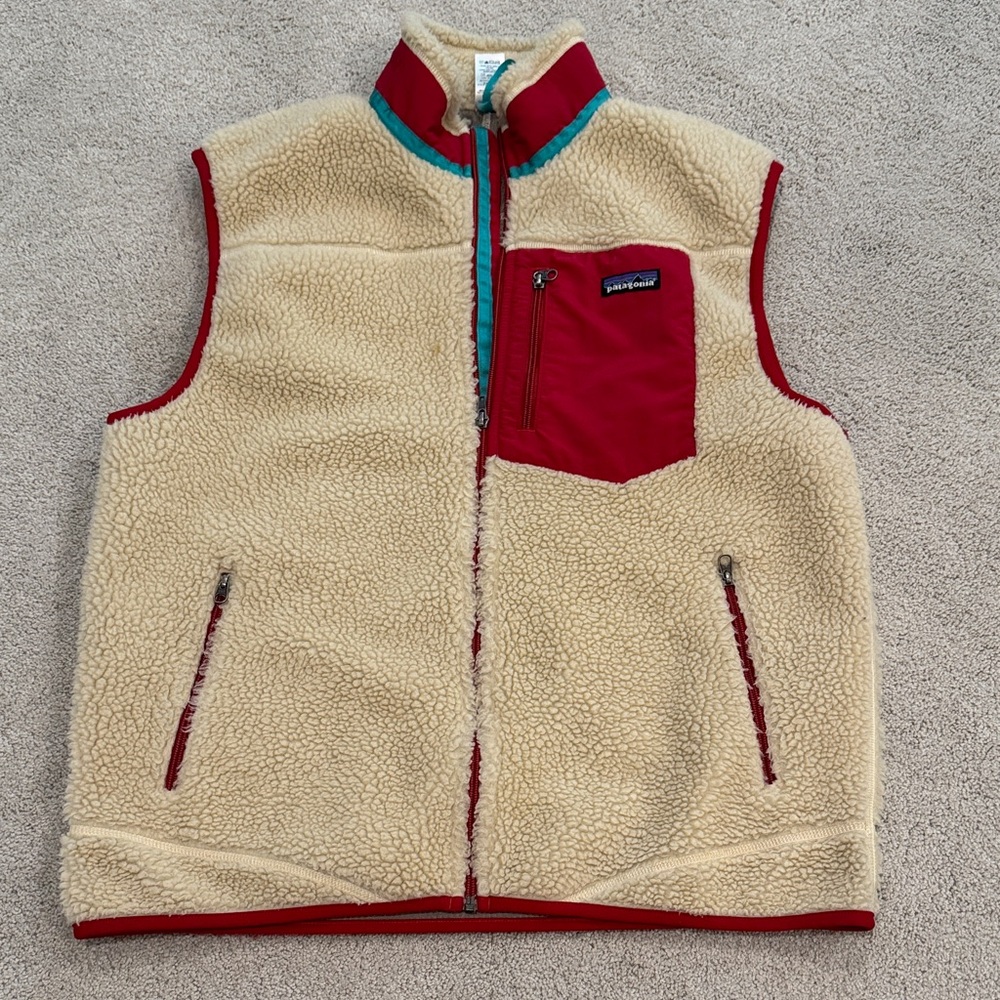 Patagonia Cream and Red Fleece Vest